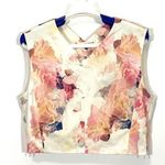 Rebecca Taylor Floral Cropped Top Crossover Back Sleeveless Peach Ivory Size 6 Photo 0
