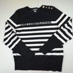 Karl Lagerfeld Paris Striped Knit Sweater Embellished Shoulders Sz M Black White Size M Photo 0
