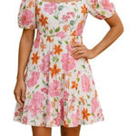 The Golden Globe Clothing Floral Square‎ Neck Puff Sleeve Mini Dress Cotton M White Size M Photo 0
