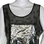 Ruby Rd  Shirt Women Large Black Silver Leopard Allover Sequin Top Party Cocktail Photo 4