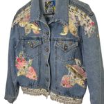 Gazoz 80s Embellished Denim Jacket‎ Floral Applique Lace Trim Unique Vintage M Blue Size M Photo 1