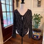 Mustard Seed NWOT Flowy V Neck Plunge Tie Striped Lace Bodysuit w/ Bell Sleeves Photo 3