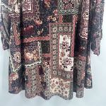 Cocomo Floral Bandana Print 3/4 Sleeve Mock‎ Neck Blouse Medium Boho Patchwork Brown Photo 8