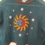 Earthbound Trading Co Teal Sun Crochet Crop Sweater Size Small Blue Photo 2