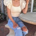 These Three Boutique Beige Flutter Sleeve Crop Top Photo 0