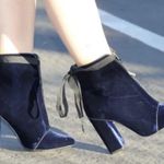 ZARA  Blue Velvet Zipper Ankle Boots Lace Up Heels Size 37EU /US7.5 Photo 0