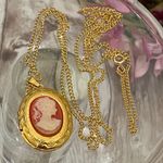 Vintage Gold tone Cameo Locket Necklace Photo 0