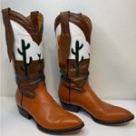 Montana West Vintage Montana Boots Cactus Western Horizon Scene Brown Tan White 7B RARE EUC Photo 2