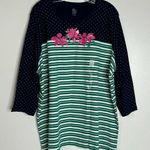 kim rogers Green Stripe Green Dot Pink Florals Stretch 3/4 Sleeve Top Size 2X Photo 0