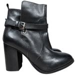 Lane Bryant  Black Leather Ankle Boots Block Heel Buckle Side Zip Womens Size 10W Photo 1