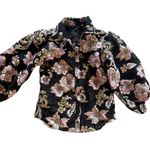 Boston Proper  Black & Pink Floral Embroidered Button-Up Blouse Jacket Sheer Size Photo 0