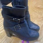 Cole Haan  Women's 7 B Black Leather Block Heel Side Zip Round Toe Buckle Bootie Photo 0