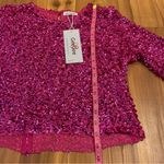 GeeGee Sequin Hot Pink Long Sleeve Crop Top Mesh Lined Medium Stretch Women New Photo 5