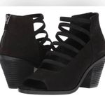 Eileen Fisher James Strappy Nubuck Leather Peep Toe Heels, Black Photo 9