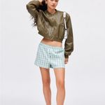Urban Renewal ReMADE by UO remnants made in LA button front plaid boxer blue and lime green Photo 7