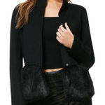 Ramy Brook  Addison Black Wool Faux Fur Snap Coat Size M Photo 0