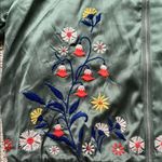 Xhilaration Floral Embroidered Green Bomber Jacket Photo 2