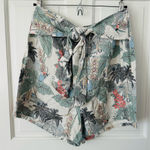Artisan NY NEW!  Linen Tropical Print High Waisted Tie Front Shorts Size 12 Photo 0