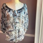 Karen Kane  sheer blue floral blouse with dolman sleeves and beaded neckline Photo 1