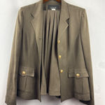 Jones New York Women’s Size 12 Olive Green Skirt & Blazer 100% Silk Set Photo 0