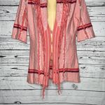 C. Luce NWT Size M Pink Aztec Print Short Sleeve Fringe Trim Sweater Cardigan Photo 2