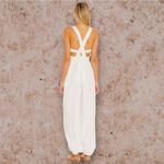 Free People Sienna Smocked Jumpsuit size S, tie back, missing belt, ecru color Photo 1