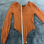 Lulus  Deep V-Neck‎ Brown Long Sleeve Bodysuit Photo 3