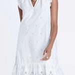 Madewell NWT  Eyelet Garden Dress White Cotton Ruffle Shoulder V-Neck Size Medium Photo 0