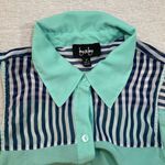 by & by | Sheer Chiffon Sleeveless Mint w/ Stripes Button Down Blouse | Medium Green Photo 2