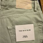 ZARA NWT Wide Leg High Rise Button Fly Sage Green Jeans Size 30 Photo 3