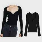 H&M black ribbed knit sweetheart neckline top/sweater, size small Photo 1