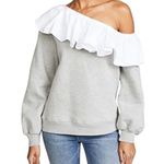 CLU One Shoulder Ruffled Sweatshirt In Heather Gray/White Gray Photo 1