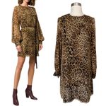 NILI LOTAN Mini Dress REBECA Leopard Print Silk Blouson Bishop Cuff Sleeve 4 NWT Photo 8