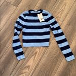 ZARA Navy and Light Blue Striped Knit Top cropped Photo 1