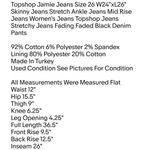 Topshop Jamie Jeans Size 26 W24"xL26" Skinny Jeans Stretch Ankle Jeans Mid Rise Jeans Photo 1