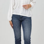 Angie NWT Peasant White Eyelet Embroidered Tassel Button Up Blouse Top Size L Photo 0