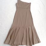 Taylor One Shoulder Satin Dress Size 6 Tan Photo 2