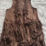 Penelope Brown vegan suede Fringe tassel Sleeveless Vest cardigan, size L boho Size L Photo 9