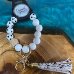 Soccer‎ Ball Beaded Keychain with Tassel White Photo 0