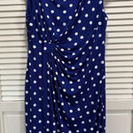Connected Apparel Connected Blue/White Polka‎ Dot Midi Dress Size 14 Straps Gathered Wrap Skirt Photo 0
