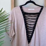 Dreamers Blush Pink Deep Lace Up V-Neck Oversized T-Shirt Dress Photo 1