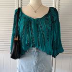 Sami & Jo  Green and Black Pleated Sweetheart Neck Blouse Top Photo 4