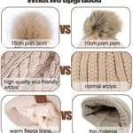Womens Winter Beanie Hat, Warm Fleece Lined Knitted Soft Ski Cuff Cap with Pom Pom Photo 1