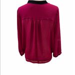 DKNY  Jeans M long sleeve pink blouse black trim Photo 3