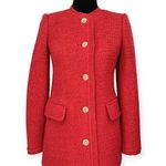 Something Navy | XXS | Bouclé Fitted Gold Button Front Jewel Neck Blazer Jacket Photo 4