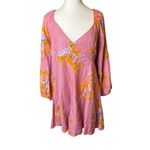 Free People NWT Francesca Floral Puff Long Sleeves Mini Dress Rose Pink Size Med Photo 4
