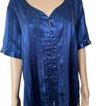 Victoria's Secret Victoria’s Secret Vintage Gold Label Blue Satin Indie Boho Button Up Sleep Top Photo 0