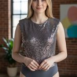 Abel the label NWT ASTR THE LABEL All Over Sequence Shoulder Pad Bodysuit Small Photo 0