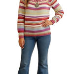 David Brooks Multicolor‎ Striped Sweater With Crocheted Neckline Long Sleeves PM Pink Size undefined Photo 0