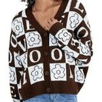 JUST POLLY Black & White Flower‎ Love Oversized Knit Cardigan EUC Size Small Photo 0